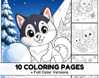 Husky Puppy Coloring Pages with Full Color References for Kids and Dog Lovers