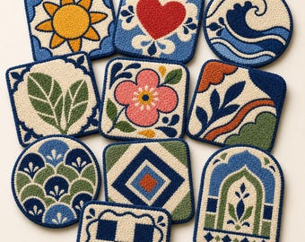 10 Folk Art Coaster Patterns – Printable PDF / Punch Needle / Tufting Templates