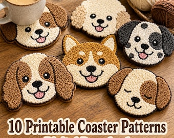 10 Dog Coaster Patterns – Punch Needle, Tufting Templates (Digital Download)