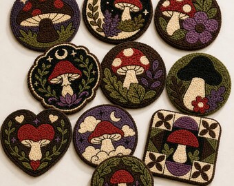 10 Moody Mushroom Coaster Patterns – Embroidery Templates for Punch Needle / Tufting (Printable PDF)