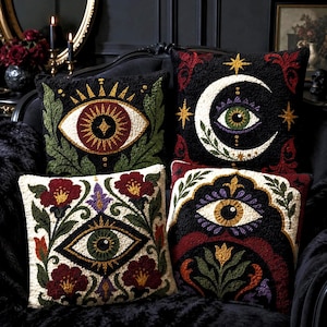 4 Ornamental Eyes Pillow Patterns — Embroidery Templates for Punch Needle, Tufting, Printable PDF