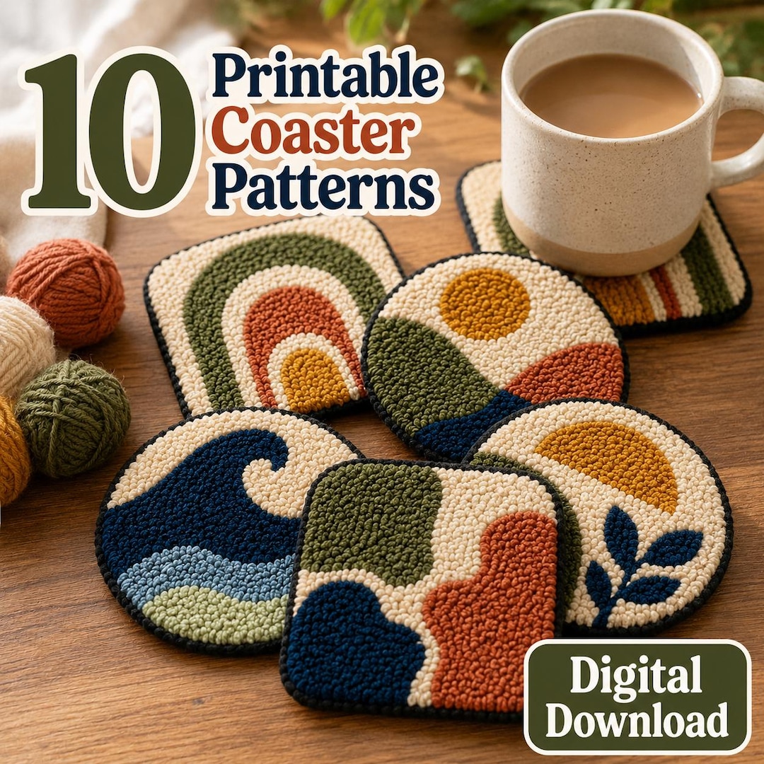 Printable Coaster Patterns.pdf 10 Minimal Shape Coaster Patterns, Printable PDF / Punch Needle ...
