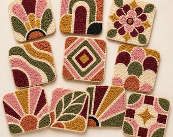 10 patrones de posavasos neodeco: plantillas imprimibles en PDF, para bordado con aguja perforadora o para mechones.