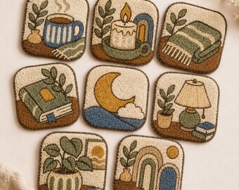 10 Minimal Cozy Coaster Patterns – Printable PDF / Punch Needle / Tufting Templates