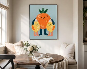 Citrus Family Printable, Whimsical Fruit Kitchen Wall Art