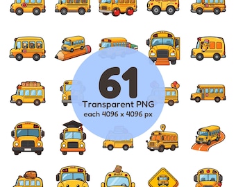 School Bus Clipart – Printable PNG Stickers, Back to School Classroom Graphics