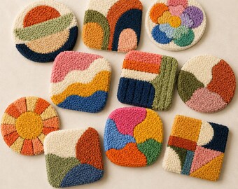 10 Color Block Coaster Patterns, Printable PDF, Punch Needle & Tufting Templates