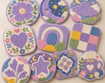 10 Soft Lilac Coaster Patterns – Printable PDF / Punch Needle / Tufting Templates