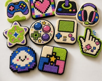 10 Gamer Coaster Patterns – Printable PDF / Punch Needle / Tufting Templates