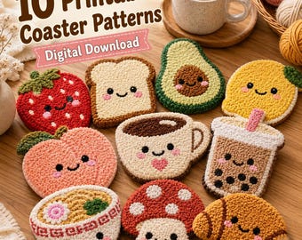 10 patrones de posavasos de comida Kawaii – Plantillas imprimibles en PDF / para aguja perforadora / para mechones