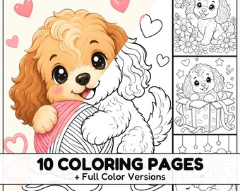 Cockapoo Puppy Coloring Pages with Full Color Versions for Kids