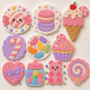 10 Candy Mood Untersetzer Muster, druckbare PDF-Dateien, Punch Needle & Tufting Vorlagen