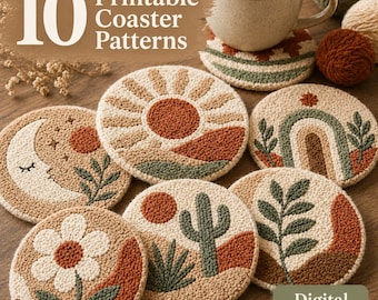10 diseños neutros de posavasos estilo boho: plantillas imprimibles en PDF, para bordado con aguja perforadora o para mechones.