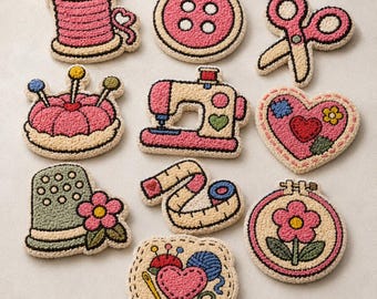 10 Sewing Lover Coaster Patterns – Printable PDF / Punch Needle / Tufting Templates