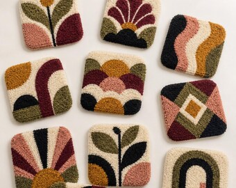 10 Retro Geometric Coaster Patterns – Printable PDF / Punch Needle / Tufting Templates