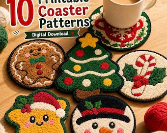 10 Christmas Coaster Patterns – Printable PDF / Punch Needle / Tufting Templates