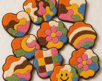 10 Retro Groovy Coaster Patterns – Printable PDF / Punch Needle / Tufting Templates