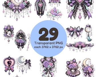 Ornate Pastel Goth Clipart – Gothic PNG Decorations for Cards, Journals & Crafts