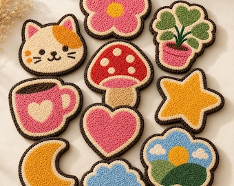 10 patrones de posavasos con parches bordados: plantillas imprimibles en PDF, para bordado con aguja perforadora o para mechones.