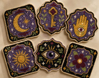 10 Tarot Style Coaster Patterns – Printable PDF / Punch Needle / Tufting Templates