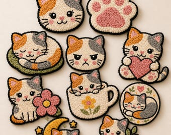 10 Cat Mom Coaster Patterns – Embroidery Templates for Punch Needle / Tufting (Printable PDF)
