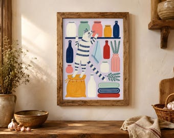 Pantry Cat Printable, Whimsical Kitchen and Cottage Wall Art