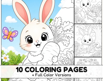 Bunny Adventures Coloring Pages with Full Color References for Kids and Rabbit Lovers