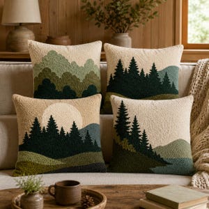 4 Forest Silhouette Pillow Patterns, Punch Needle and Tufting Embroidery Templates, Printable PDF