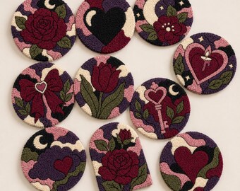 10 Dark Romance Coaster Patterns – Embroidery Templates for Punch Needle / Tufting (Printable PDF)