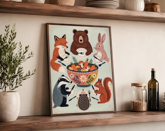 Woodland Family Feast Printable, Scandinavian Kitchen Art
