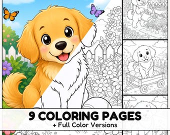 Golden Retriever Coloring Pages with Full Color References for Kids and Dog Lovers