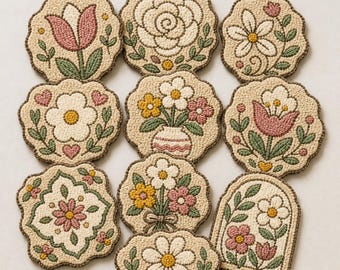 10 Folk Floral Coaster Patterns – Printable PDF / Punch Needle / Tufting Templates
