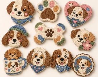 10 Dog Mom Coaster Patterns – Embroidery Templates for Punch Needle / Tufting (Printable PDF)