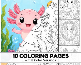 Axolotl Adventures Coloring Pages with Full Color Versions for Kids