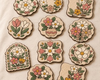 10 Beige Floral Coaster Patterns – Printable PDF / Punch Needle / Tufting Templates