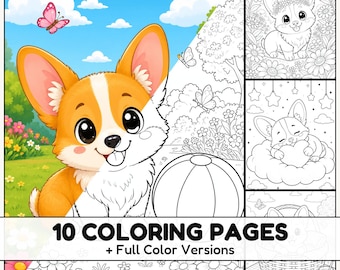 Corgi Adventures Coloring Pages with Full Color References for Kids and Dog Lovers