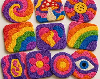 10 Psychedelic Coaster Patterns – Embroidery Templates for Punch Needle / Tufting (Printable PDF)