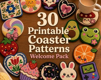 LIMITED GIVEAWAY: 30 Welcome Pack Coaster Patterns – Printable PDF / Punch Needle / Tufting Templates