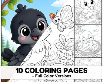 Crow Adventures Coloring Pages with Full Color References for Kids and Bird Lovers