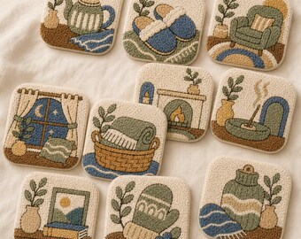10 Soft Cozy Coaster Patterns – Printable PDF / Punch Needle / Tufting Templates