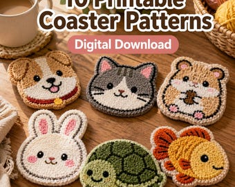 10 patrones para posavasos de mascotas: plantillas para aguja perforadora y tufting (descarga digital)