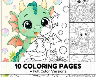 Baby Dragon Coloring Pages with Full Color Versions for Kids
