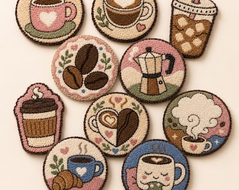 10 Coffee Lover Coaster Patterns – Embroidery Templates for Punch Needle / Tufting (Printable PDF)