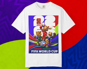 Camiseta com os mascotes da Copa do Mundo FIFA 2026 | Pôster de futebol Canadá, México e EUA