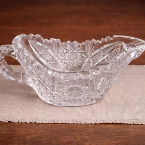 Vintage Cut Crystal Gravy Boat Clear Glass Serving Dish Elegant Tableware Replacement Pressed Glass