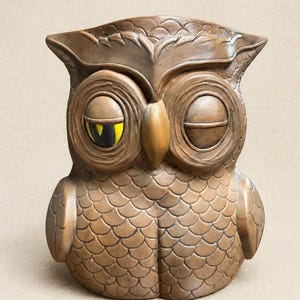 Vintage 1978 Winking Owl Vase Signed Ceramic Owl Planter Brown Woodland Decor
