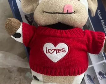 Cute Plush Cow Doll in Red “LOVES” Sweater | Valentine Cow Stuffed Animal | Farmhouse Plush Toy | Soft Kawaii Cow Gift 11cm