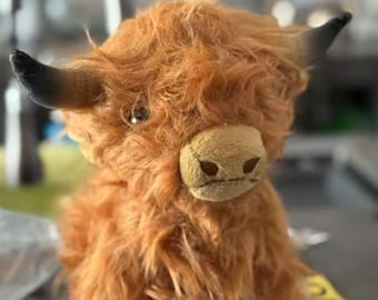 Shaggy Highland Cow Plush Toy – Scottish Cattle Stuffed Animal, Farmhouse Decor, Kids Gift