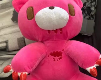 Spooky Cute Pink Zombie Teddy Bear Plush | Gothic Kawaii Stuffed Animal | Horror-Inspired Plushie Gift | Creepy Cute Decor 25cm
