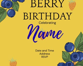 Beere Geburtstag E-Invite, Einladung, Digitaldruck, Blaubeeren Erdbeeren